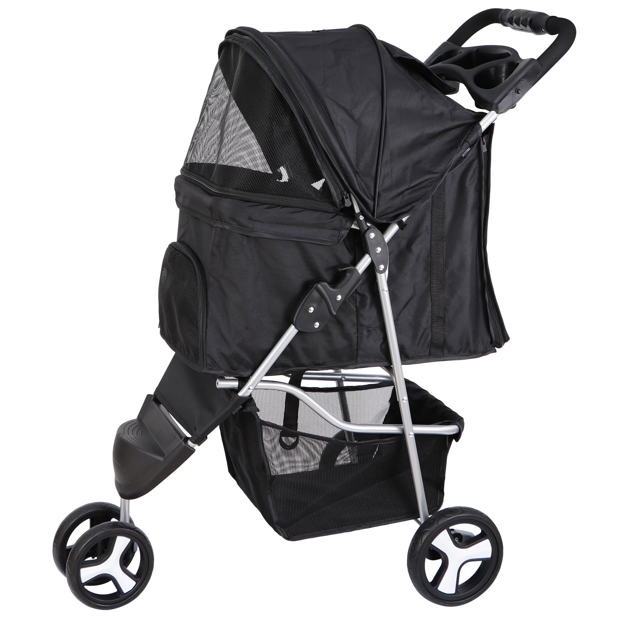 SuperDeal Lightweight 3-Wheel Pet Dog Travel Stroller Folding W/Safety Belt & Cup Holder