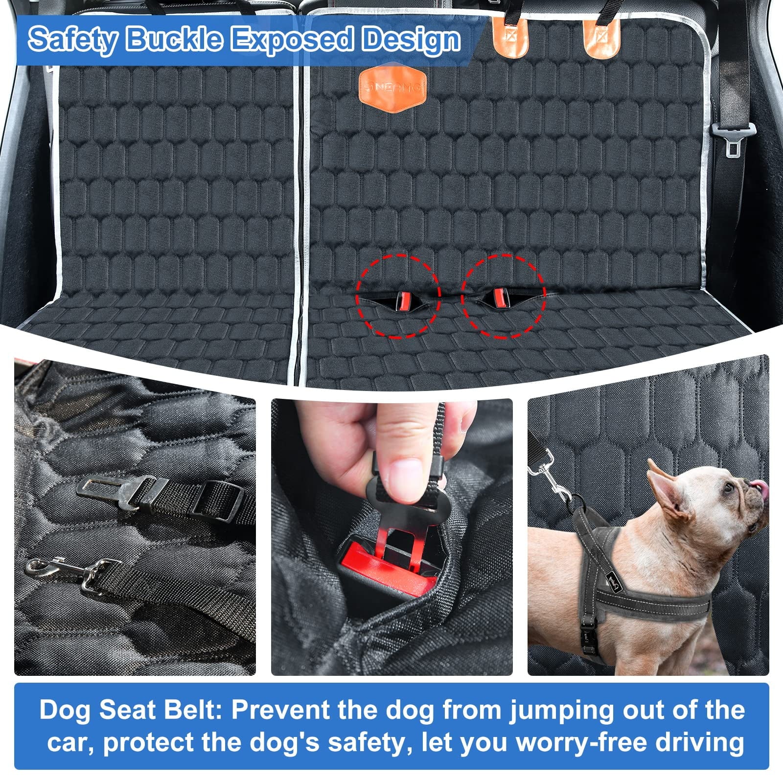 OneAmg Dog Car Seat Cover, 600D Oxford Fabric, Waterproof, Non-Slip Dog Seat Hammock for SUV/Car/Truck, Suitable for Traveling and Camping, Black