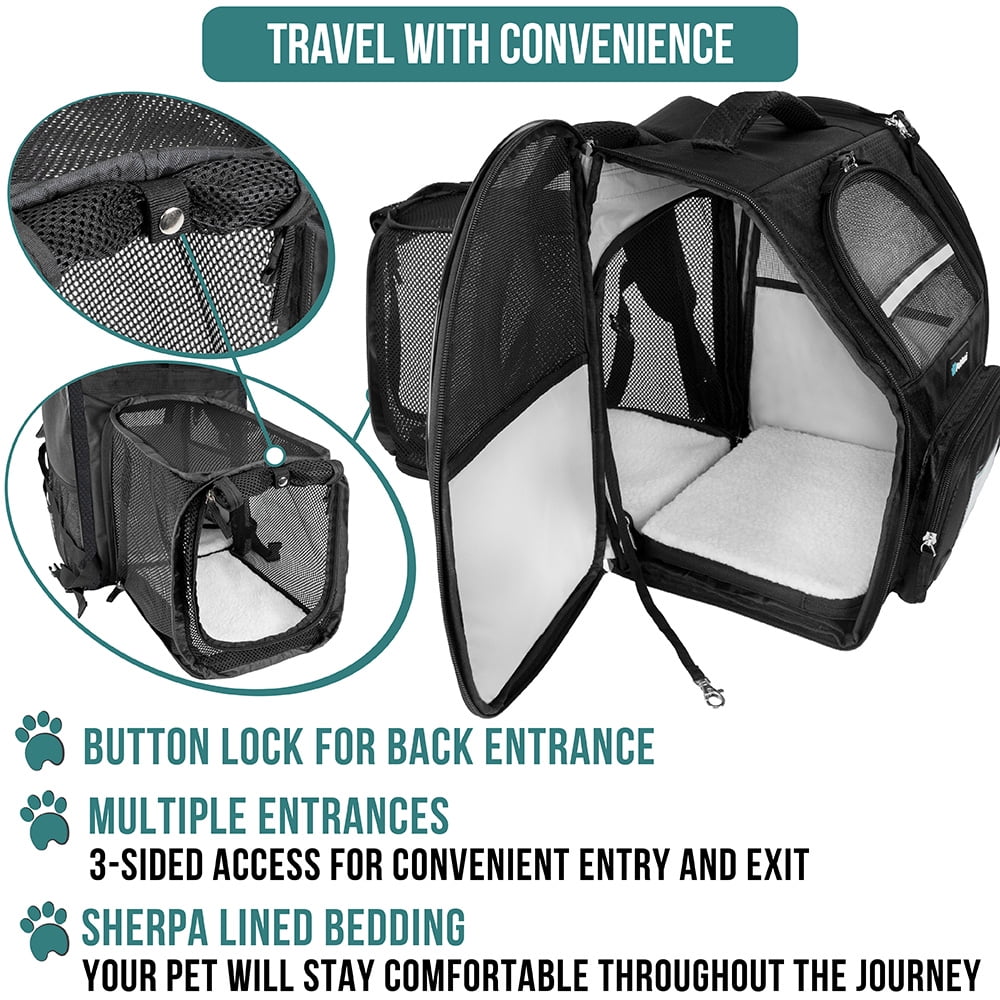 PetAmi Pet Backpack Carrier for Dog Cat, Expandable Cat Carrier Backpack for Travel Hiking, Airline Approved Cat Backpacks For Small Medium Dog Puppy Large Cat, Extended Dog Cat Carrier, Black