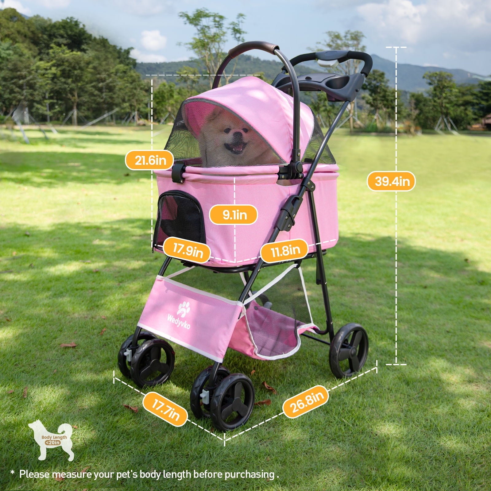 Wedyvko Pet Stroller with 4 Wheels, Foldable Pet Travel Carrier for Small/Medium Dogs Cats up to 50lbs, Detachble Portable Pet Bag, Storage Basket, Car Seat 3 in 1 Multifunctional,Pink