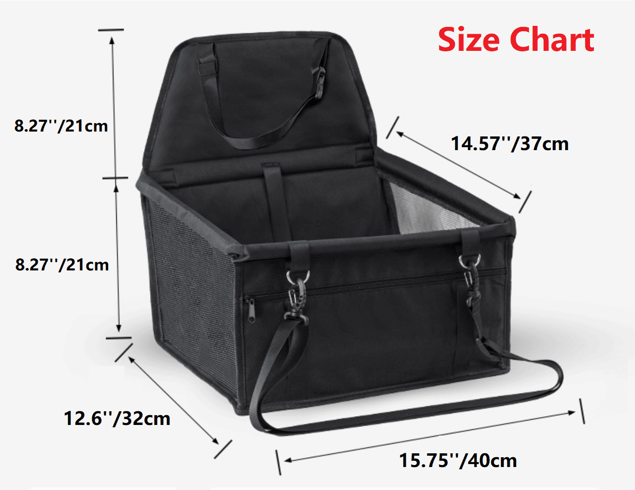 Pet Dog Cat Car Seat Booster for Small & Medium Pets, Portable Breathable Foldable Pet Carrier Seat Safety Anti-Collapse for Travel with Seat Belt, Black Printed