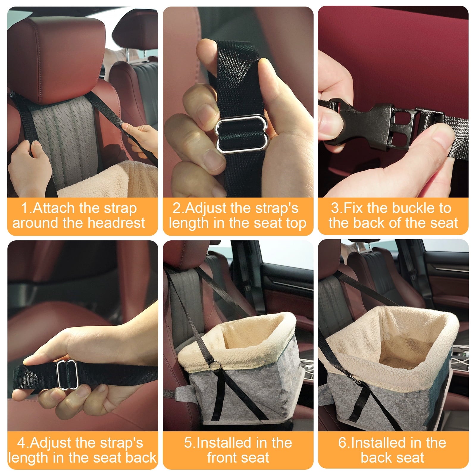 ZUPOX Durable Dog Car Seat with Metal Frame, Safety Buckles, Washable Design, Comfort for Small Dogs Up to 25 lbs