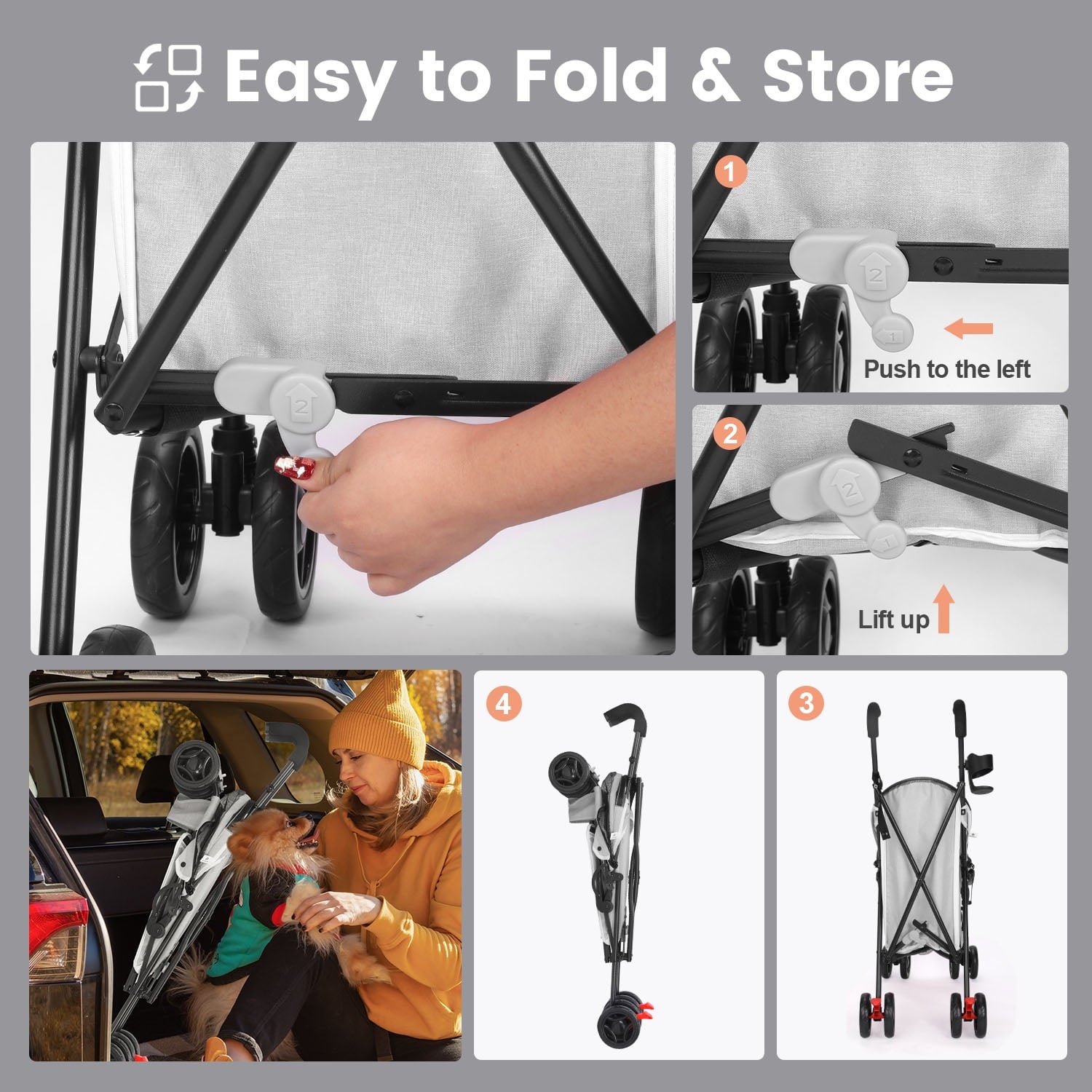 Wedyvko 4 Wheel Pet Dog Stroller Foldable Carrier Strolling Cart for Small Medium Dog Cat,Gray
