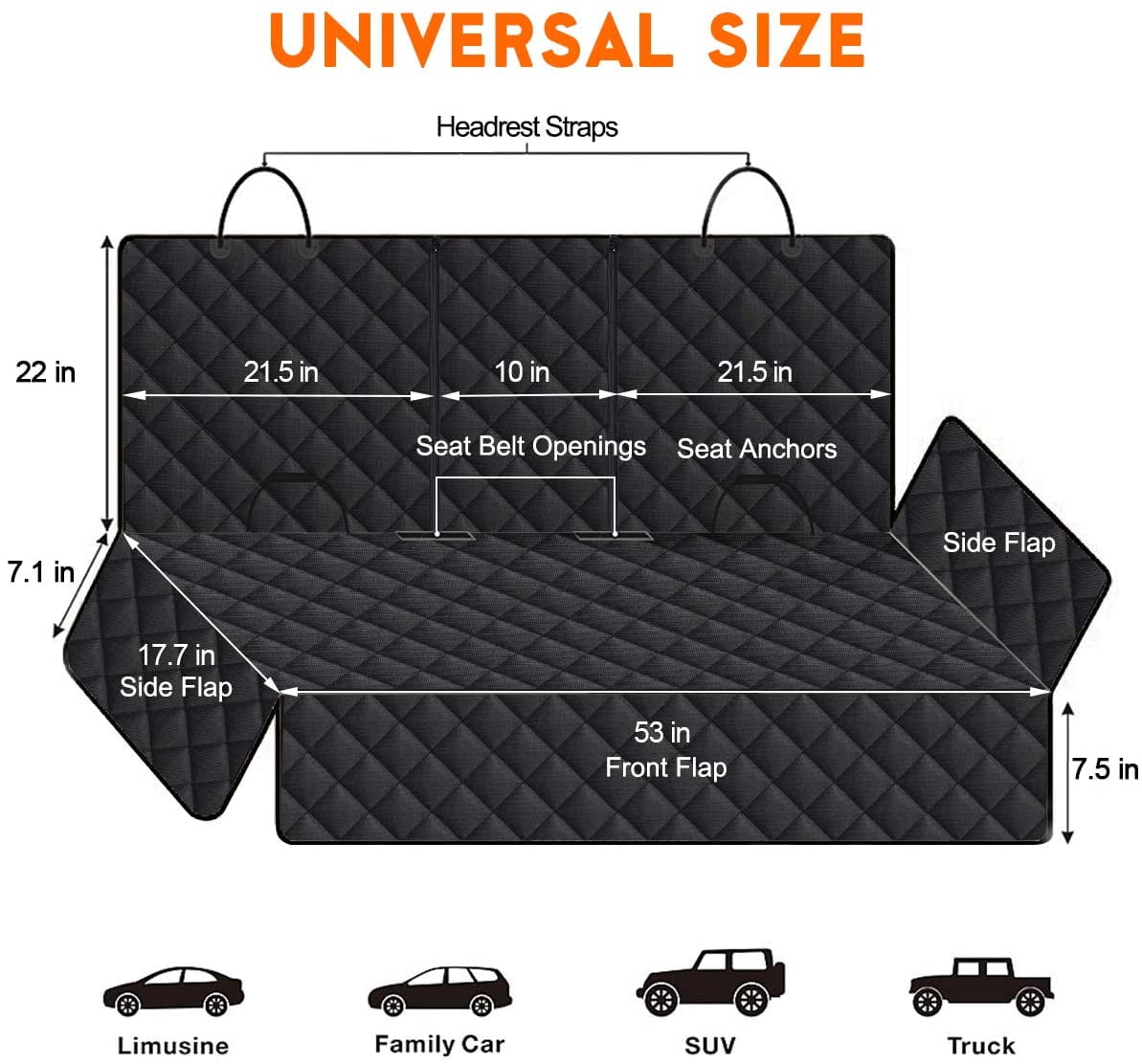 Cornmi Pet Dog Car Seat Cover for Back Seat Truck Seat Waterproof Protective Cover with 2 Safety Straps - Black