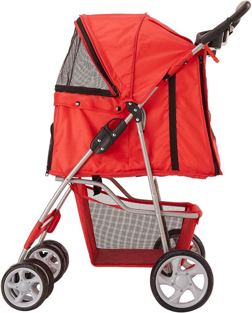 Paws & Pals 4-Wheeled Pet Stroller for Dog and Cat Foldable with Cup Holder, Red (Large)