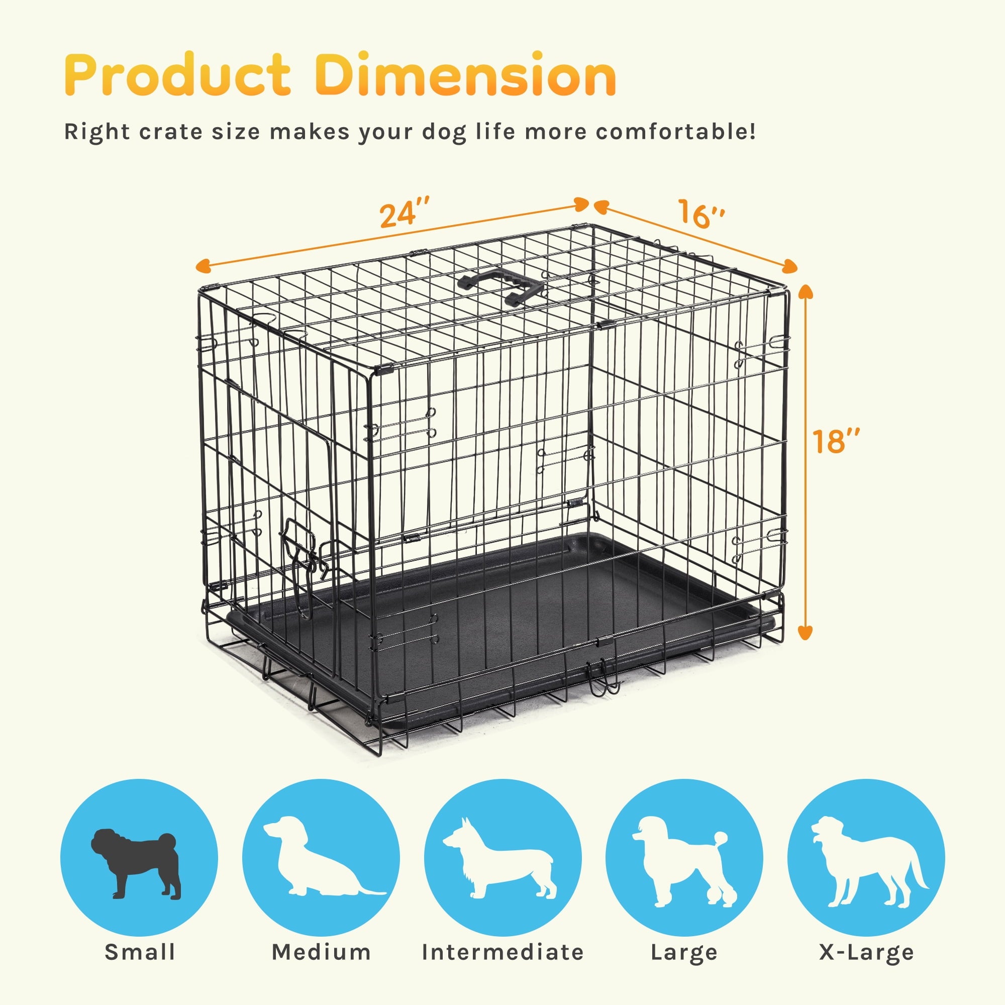 CONCETTA 24 inch Single-Door Folding Dog Crate, Portable Small Cage with Leak-Proof Pan Tray