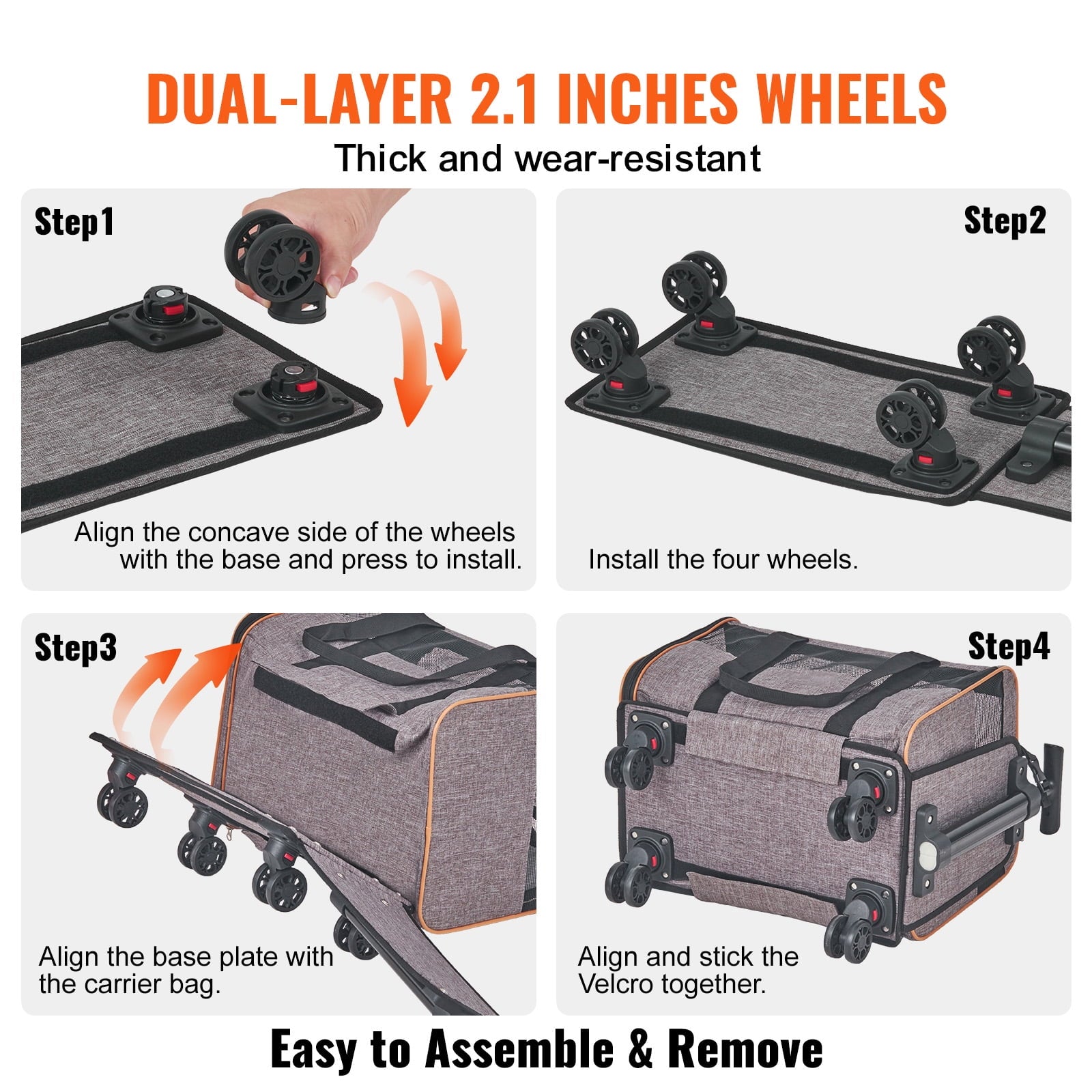 BENTISM Cat Carrier with Wheels Airline Approved Rolling Pet Carrier 22 lbs Grey for Cat Dog Small Medium Animals Kitten Puppy