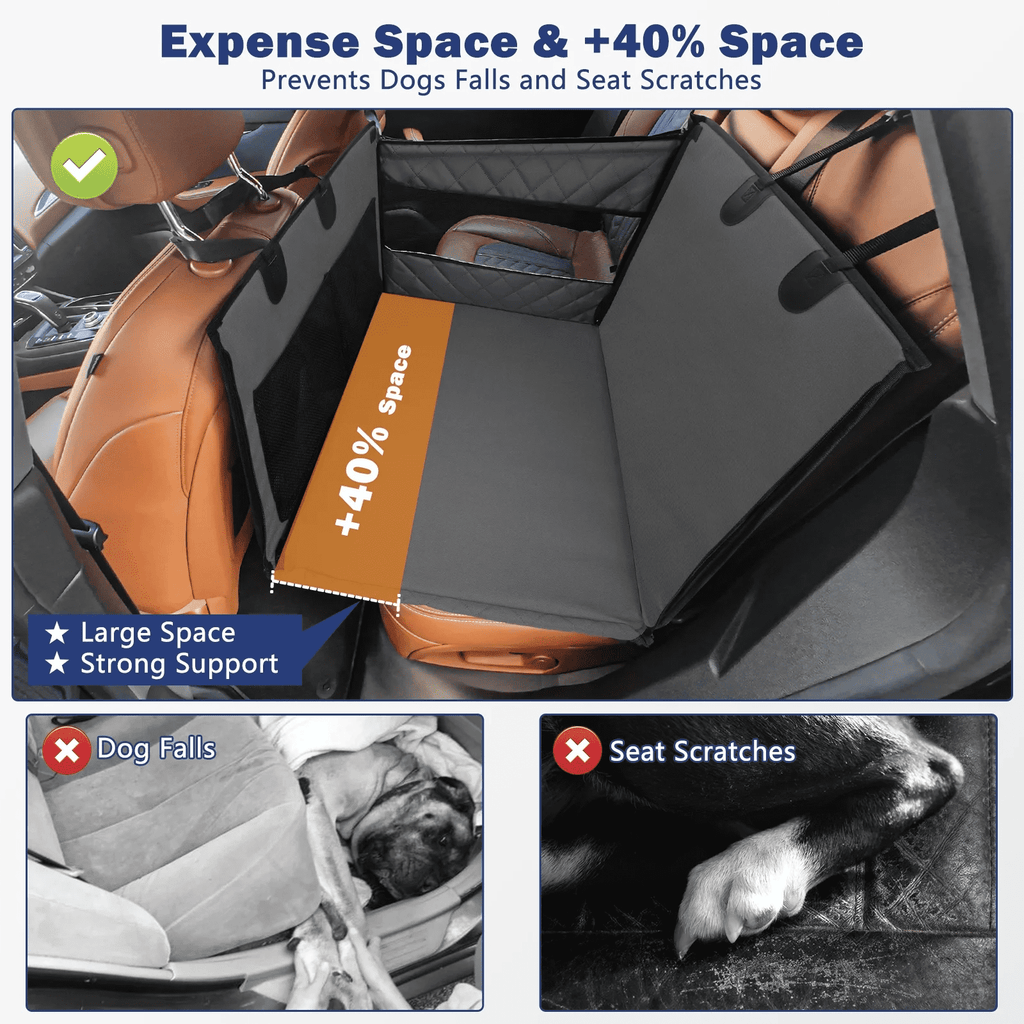 Dog Car Seat Large Size Dog with Hard Bottom,FurLove Waterproof Dog Hammock, Duty Scratch Proof Nonslip Durable with Mesh Window & Pocket, Covers for Cars Trucks, and SUVs, Gray