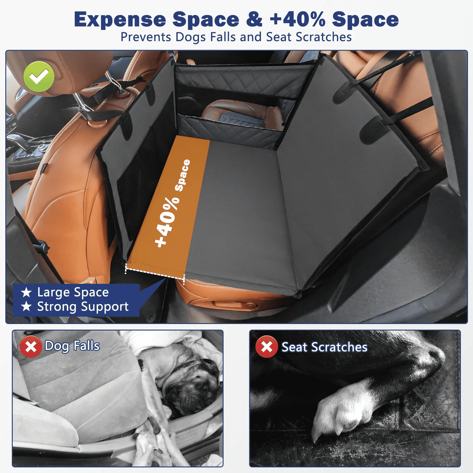 Dog Car Seat Large Size Dog with Hard Bottom,FurLove Waterproof Dog Hammock, Duty Scratch Proof Nonslip Durable with Mesh Window & Pocket, Covers for Cars Trucks, and SUVs, Gray