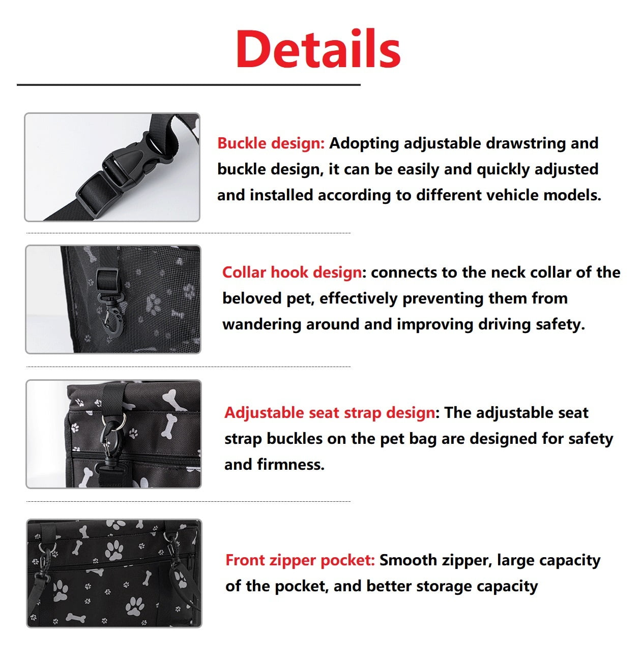 Pet Dog Cat Car Seat Booster for Small & Medium Pets, Portable Breathable Foldable Pet Carrier Seat Safety Anti-Collapse for Travel with Seat Belt, Black Printed