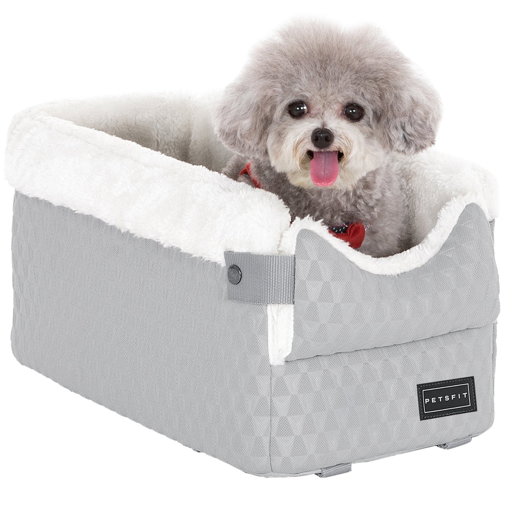 PETSFIT Dog Car Seats for Small Dogs,Washable Cushion,  Small Dog Car Seat with Upgraded Safety Tethers, Center Console Dog Car Seat (Light Grey)