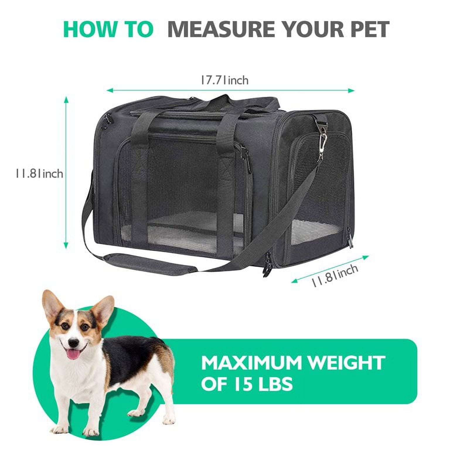 Flantor Small Pet Travel Carrier Bag, Breathable Soft Sided with Wool Mat, Black, 15 lb Limit