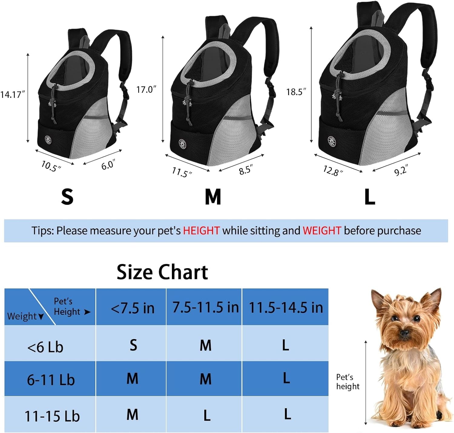 Pet Dog Carrier, Travel Back Pack with Safety Reflective Strips for Travel Hiking Cycling Outdoor Dogs Cats