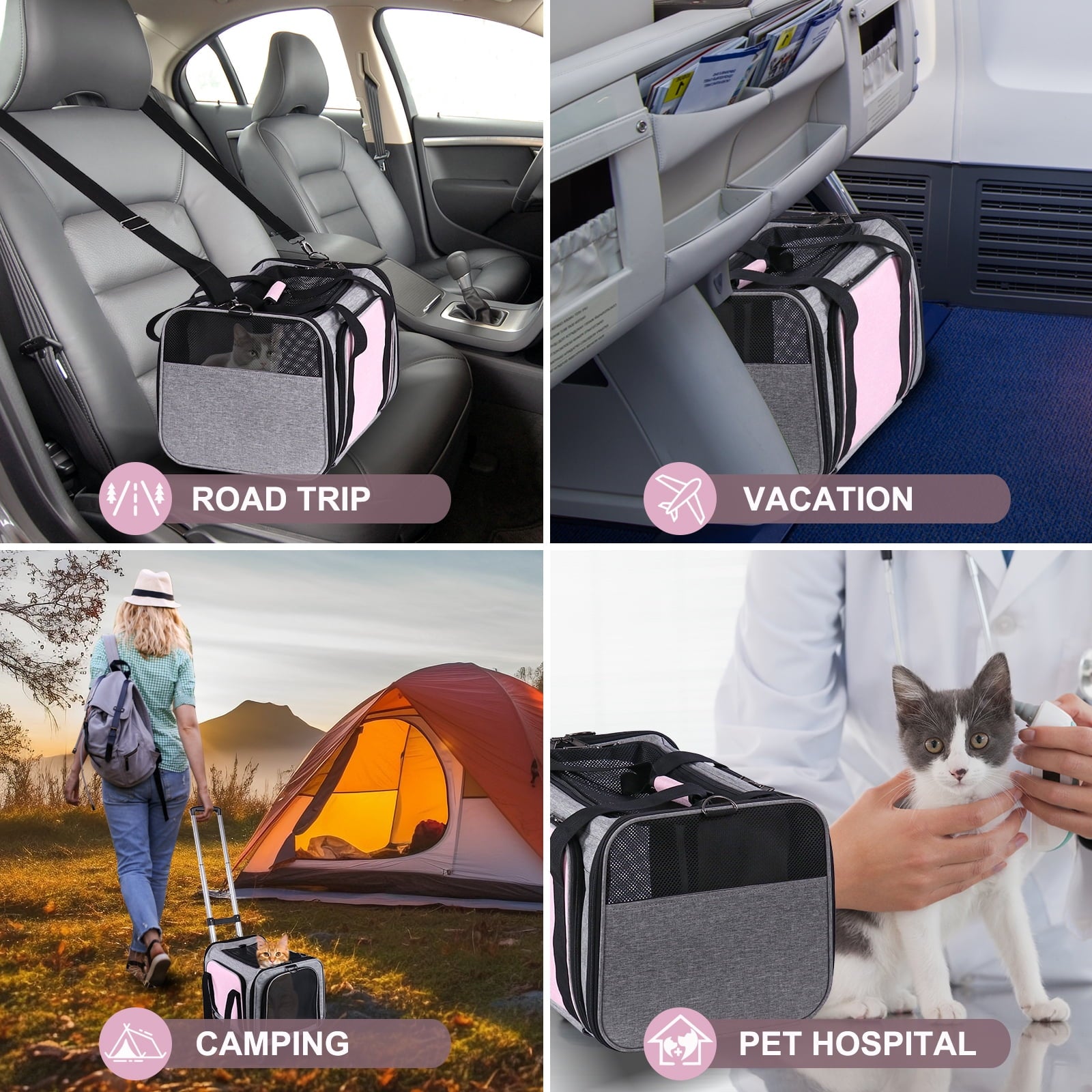 BEBANG Rolling Pet Carrier with Wheels, Foldable Airline Approved Dog Carriers for Small Dogs and Cats, Cat Carrier on Wheels, Pet Travel Carrier for Flight Camping Outdoor