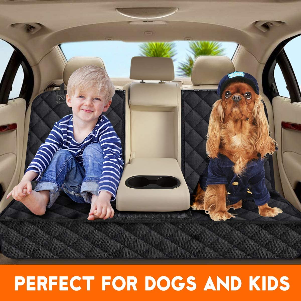 Cornmi Pet Dog Car Seat Cover for Back Seat Truck Seat Waterproof Protective Cover with 2 Safety Straps - Black