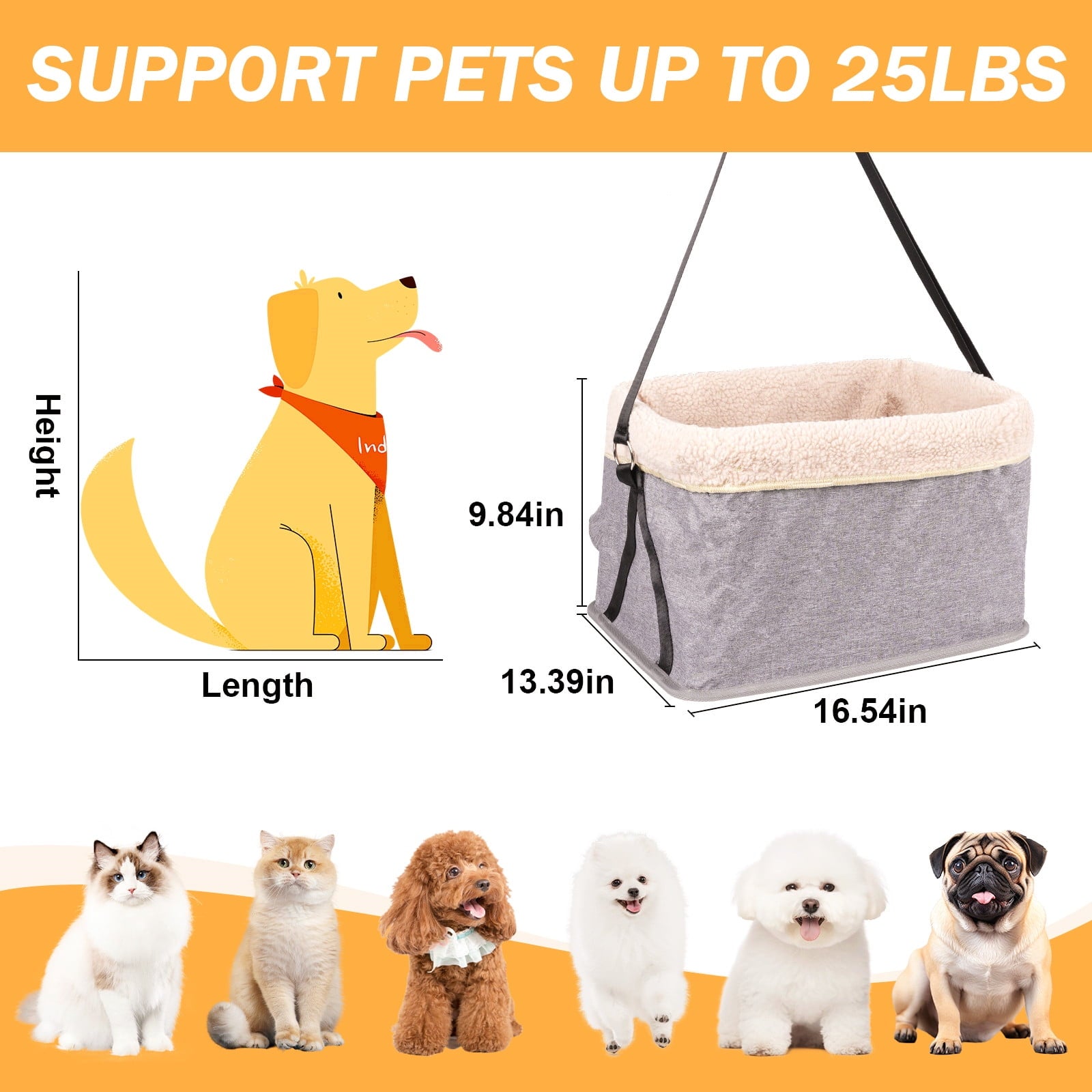 ZUPOX Durable Dog Car Seat with Metal Frame, Safety Buckles, Washable Design, Comfort for Small Dogs Up to 25 lbs