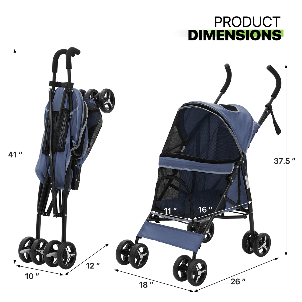 Magshion Foldable Lightweight Pet Trolley for Cats & Dogs, 4 Wheel (Navy Blue)