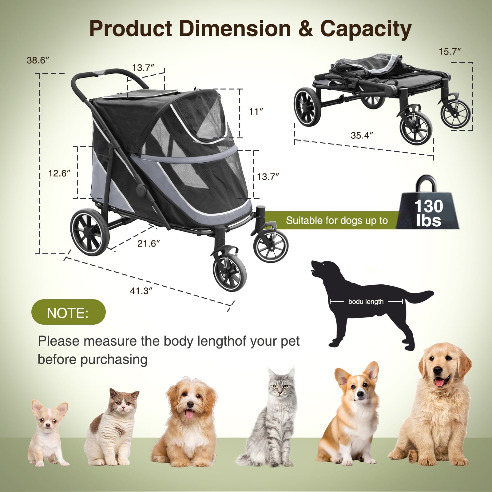 Dog Stroller for Medium/Large Dogs One-Click Folding,Extra Large Pet Stroller with Storage Pocket,Cat Stroller with Shock Absorption，Red