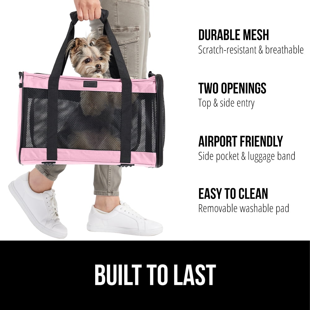 GORILLA GRIP Cat Carrier Portable Dog Kennel Up to 15 Lbs, Airline Pet Travel Bag, Pink