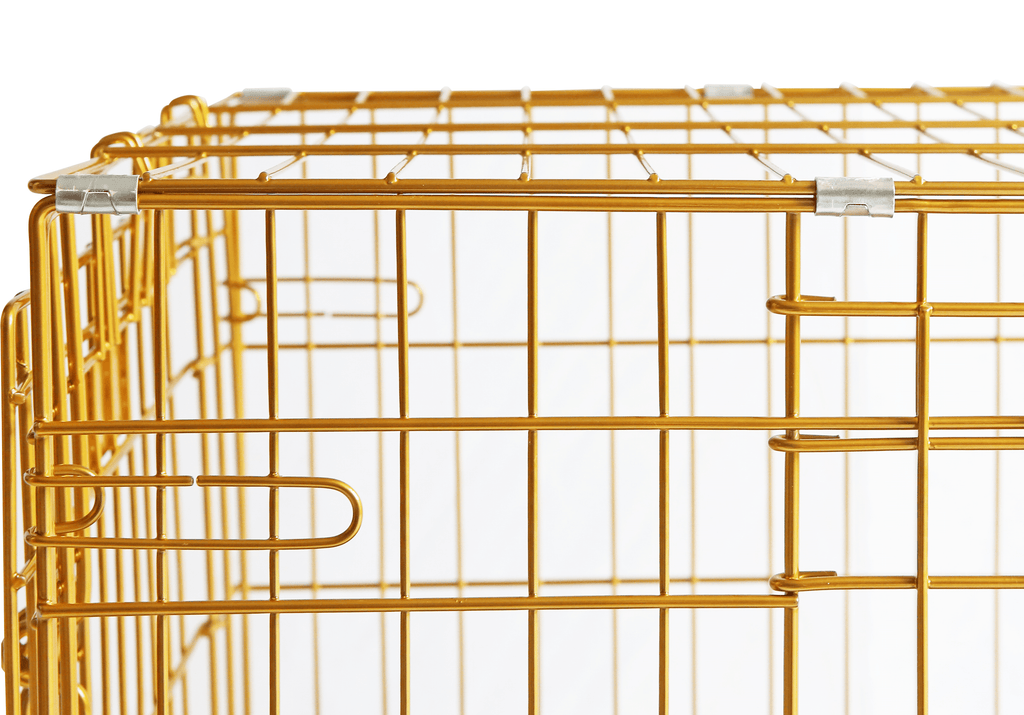Homey Pet 24" Small Dog Crate, Collapsible Wire Toy Dog Cage Indoor, Dog Transport Kennel Portable Nano-Coated Copper Gold Puppy Cage with Pull-Out Floor Grid Tray, Double Doors Dual Locks