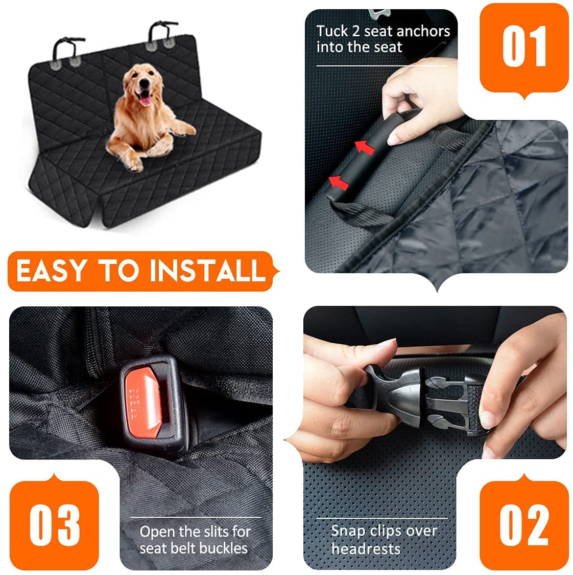 Cornmi Pet Dog Car Seat Cover for Back Seat Truck Seat Waterproof Protective Cover with 2 Safety Straps - Black