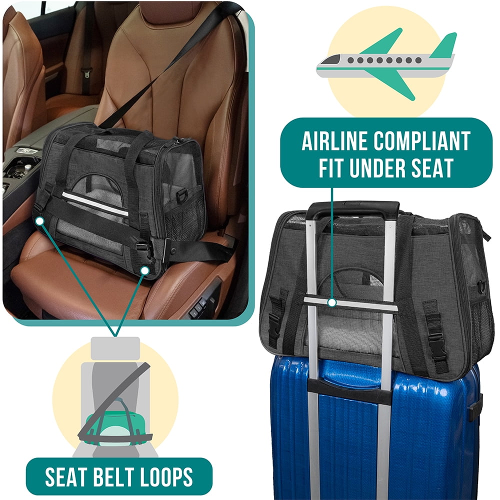 PetAmi Airline Approved Pet Carrier for Cat, Soft Sided Dog Carrier for Small Dog, Cat Travel Supplies Accessories Indoor Cats, Ventilated Pet Carrying Bag Medium Kitten Puppy, Large Heather Dark Gray