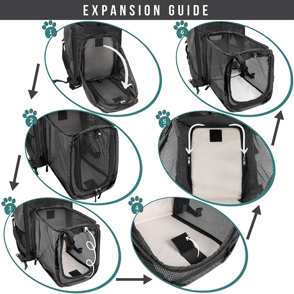PetAmi Pet Backpack Carrier for Dog Cat, Expandable Cat Carrier Backpack for Travel Hiking, Airline Approved Cat Backpacks For Small Medium Dog Puppy Large Cat, Extended Dog Cat Carrier, Black