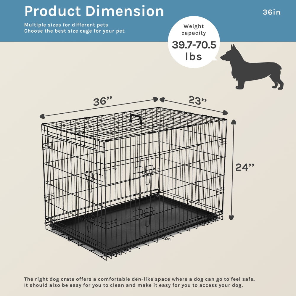 JOINSUN 36" Large Dog Crate, Portable Double-Door Large Dog Cage with Divider Panel for Medium/Large Dogs, Suitable for Indoor and Outdoor Use