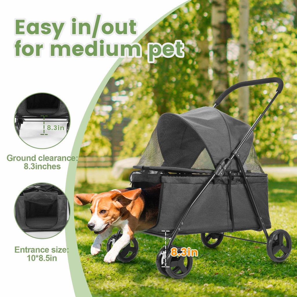 Wedyvko Pet Stroller, 4 Wheels Cat Dog Stroller Foldable Lightweight Dog Carrier Trolley Jogging Stroller,Black