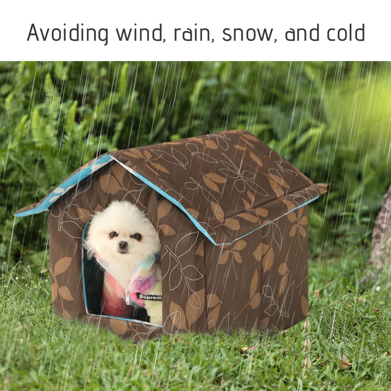 Winter Pet House with Self Warming Pad, Waterproof Outdoor Cat Dog House Foldable Warm Pet Cave for Winter Wild Animal Tent Bed, Outdoor Indoor Heat Insulated Shelter Enclosure for Pet