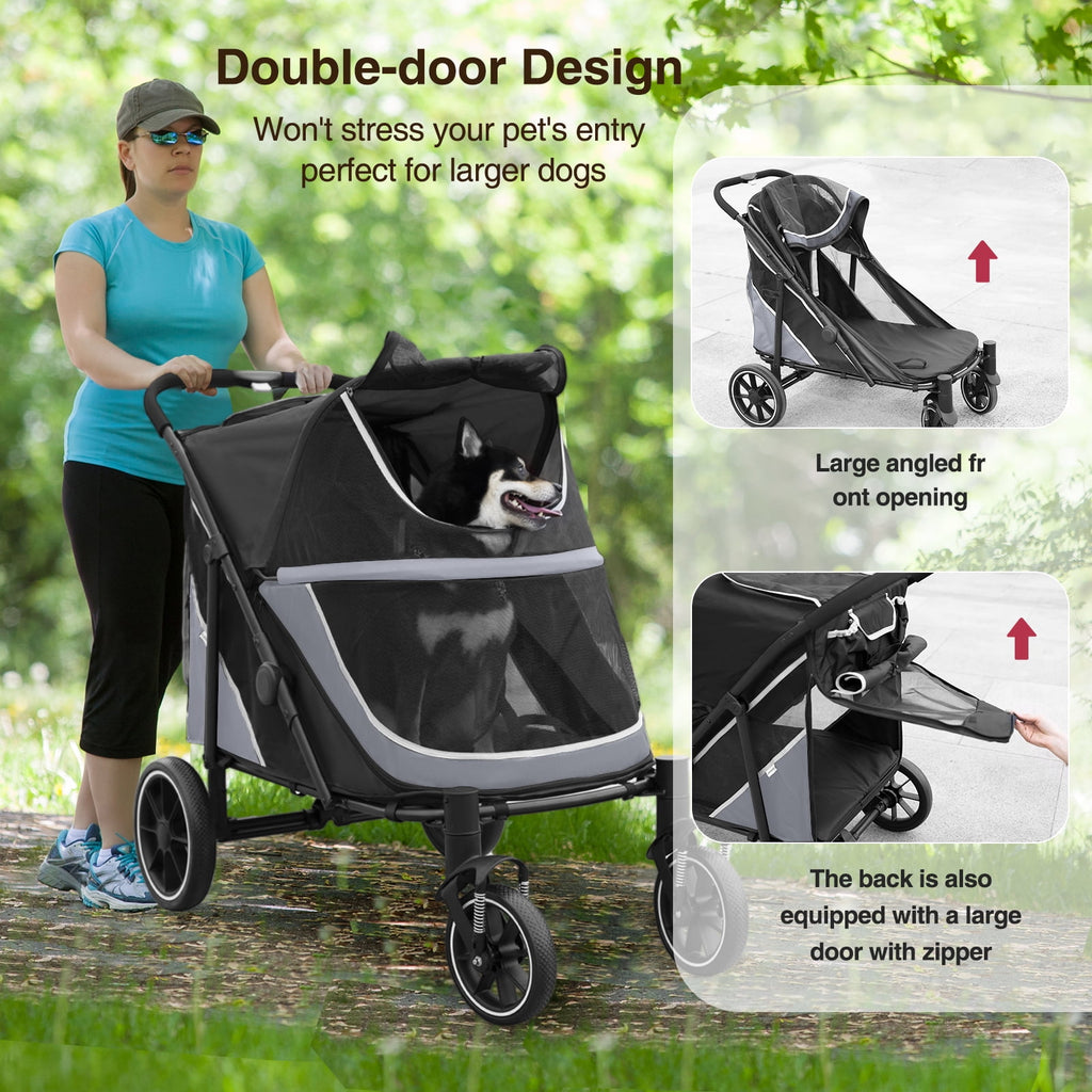 Dog Stroller for Medium/Large Dogs One-Click Folding,Extra Large Pet Stroller with Storage Pocket,Cat Stroller with Shock Absorption，Red
