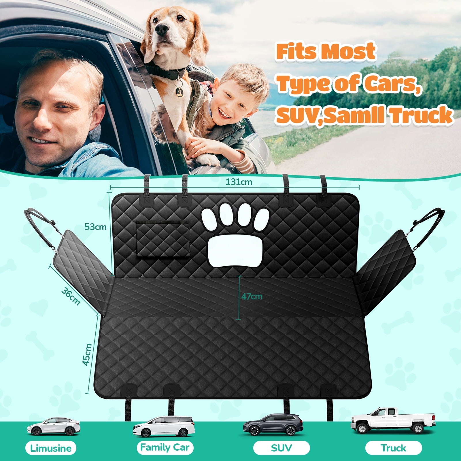 Dog Seat Cover-LAKWAR Non-slip Dog Car Hammocks with Seatbelt Dog Car Seat Cover Waterproof and Scratch-Resistant Dog Car Back Seat Protection